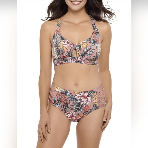Time And Tru Floral Reversible High waisted Bikini size Medium - Picture 1 of 5